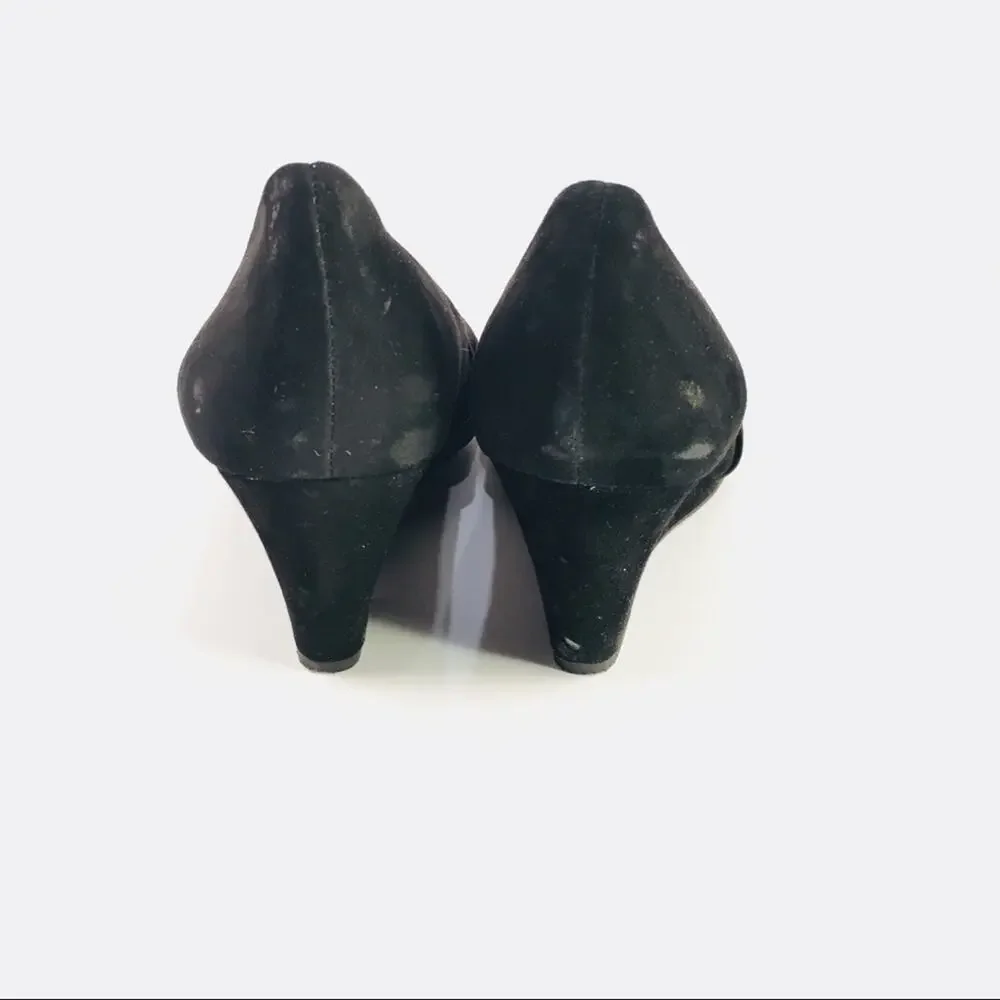 Alex Marie Black Suede Embellished Pump Wedges Sz 8.5
